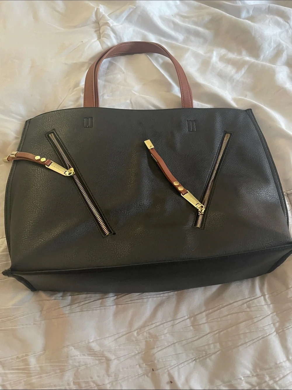 Steve Madden Black Tote Bag with Brown Handles